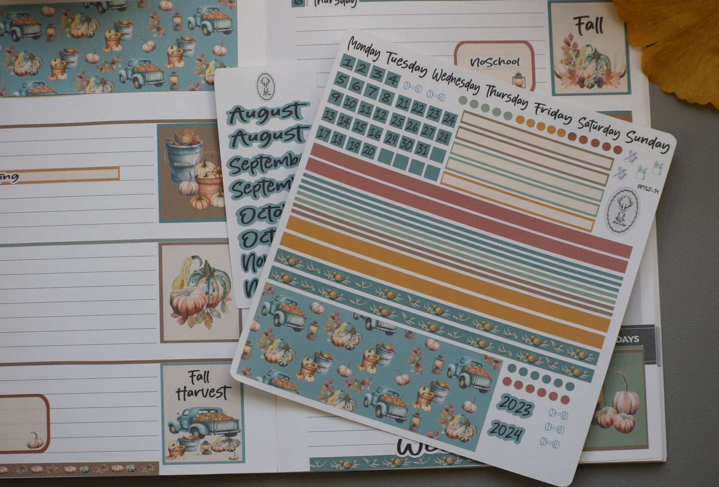 Plum Paper 7x9 Two Sided Days Weekly Planner Sticker Kit #14, Autumn Blue Truck