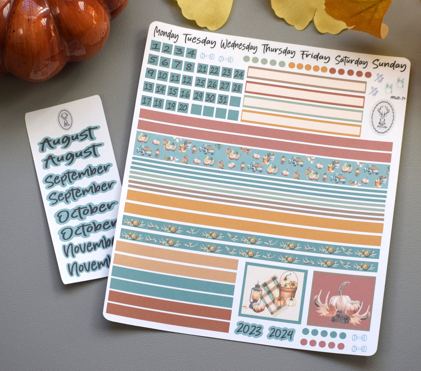 Plum Paper 7x9 Weekly Overview Weekly Planner Sticker Kit #14, Autumn Blue Truck