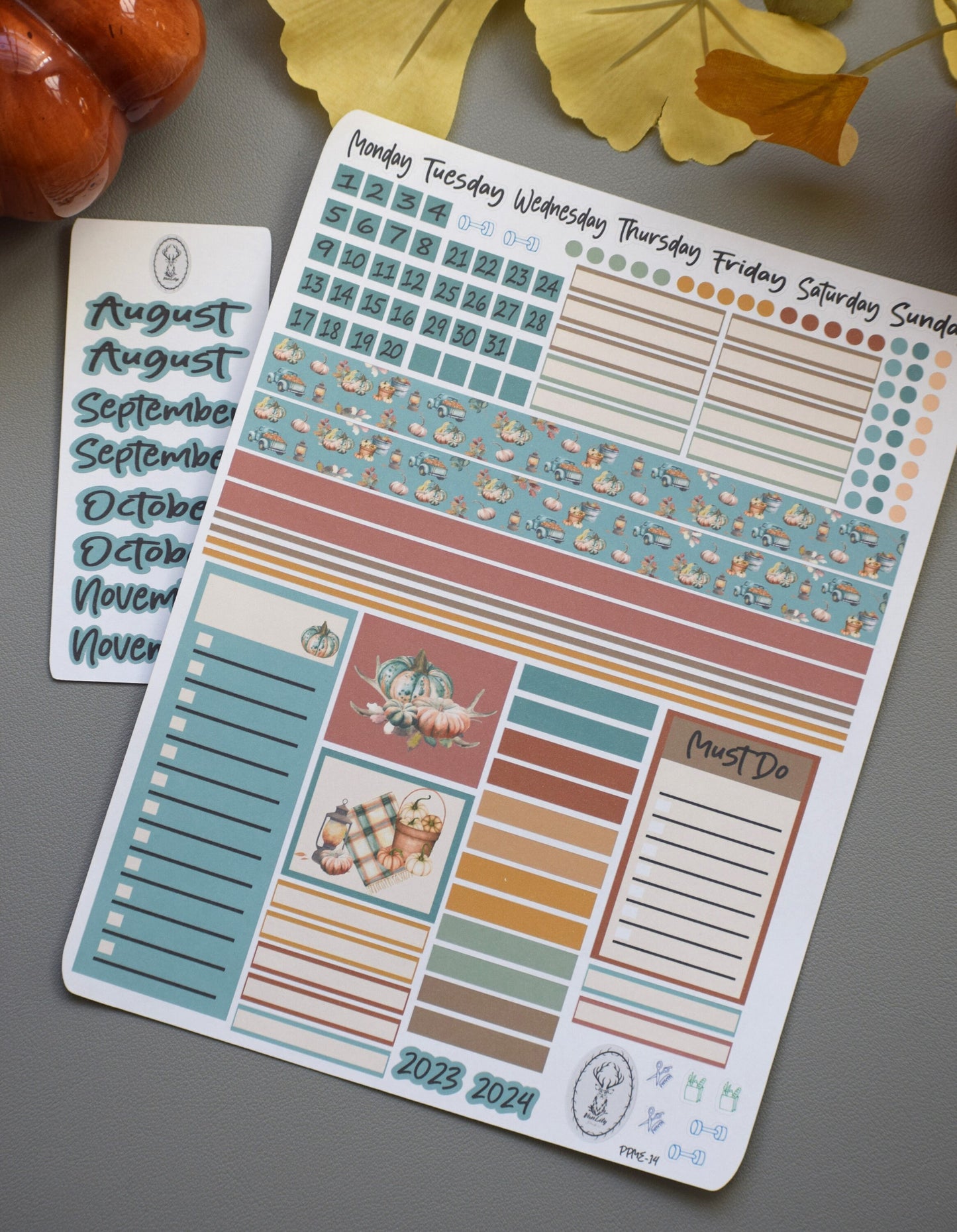 Plum Paper 7x9 ME Weekly Planner Sticker Kit #14, Autumn Blue Truck