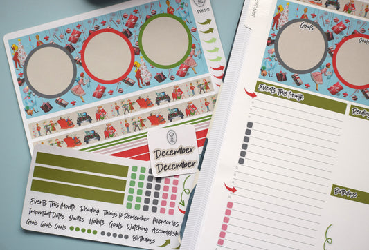 Plum Paper 8.5x11 Monthly Dashboard Planner Stickers #15 Retro Christmas