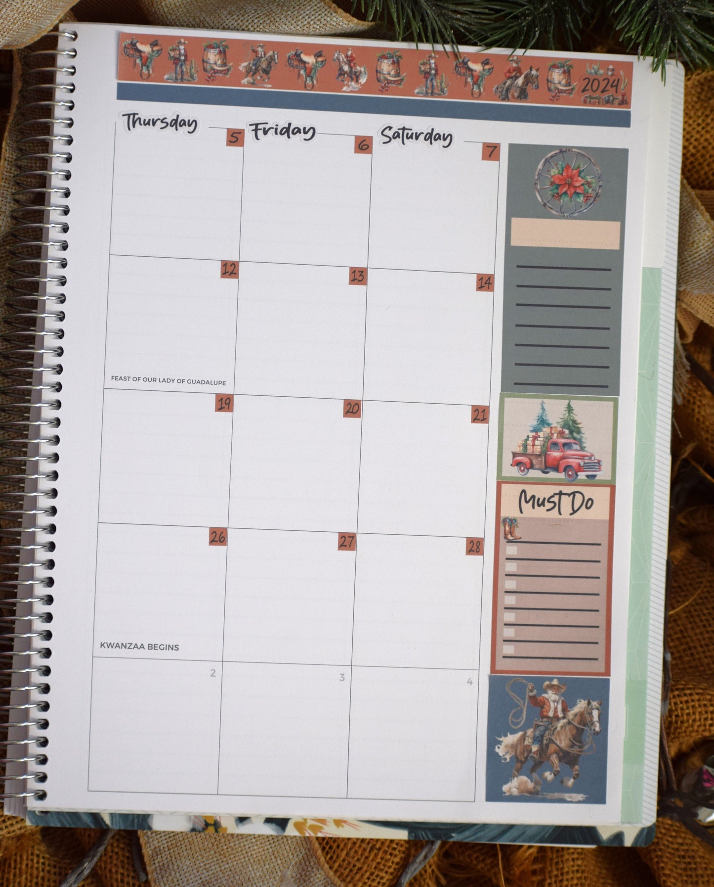 Plum Paper 8.5x11 Monthly Header Sheet Planner Stickers #16, Western Santa