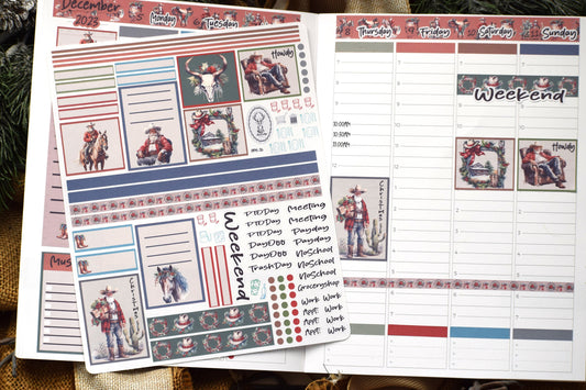 Plum Paper 7x9 Hourly Weekly Planner Sticker Kit #16, Western Santa