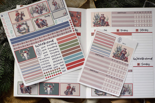 Plum Paper 7x9 Vertical Priorities Weekly Planner Sticker Kit #16, Western Santa
