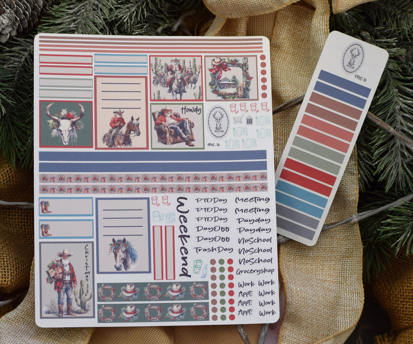 Plum Paper 7x9 Vertical Columns Weekly Planner Sticker Kit #16, Western Santa