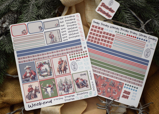 Plum Paper 7x9 Two Sided Days Weekly Planner Sticker Kit #16, Western Santa