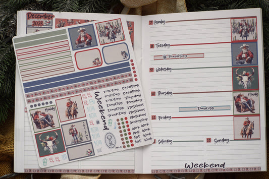 Plum Paper 7x9 Notes And Days Weekly Planner Sticker Kit #16,  Western Santa