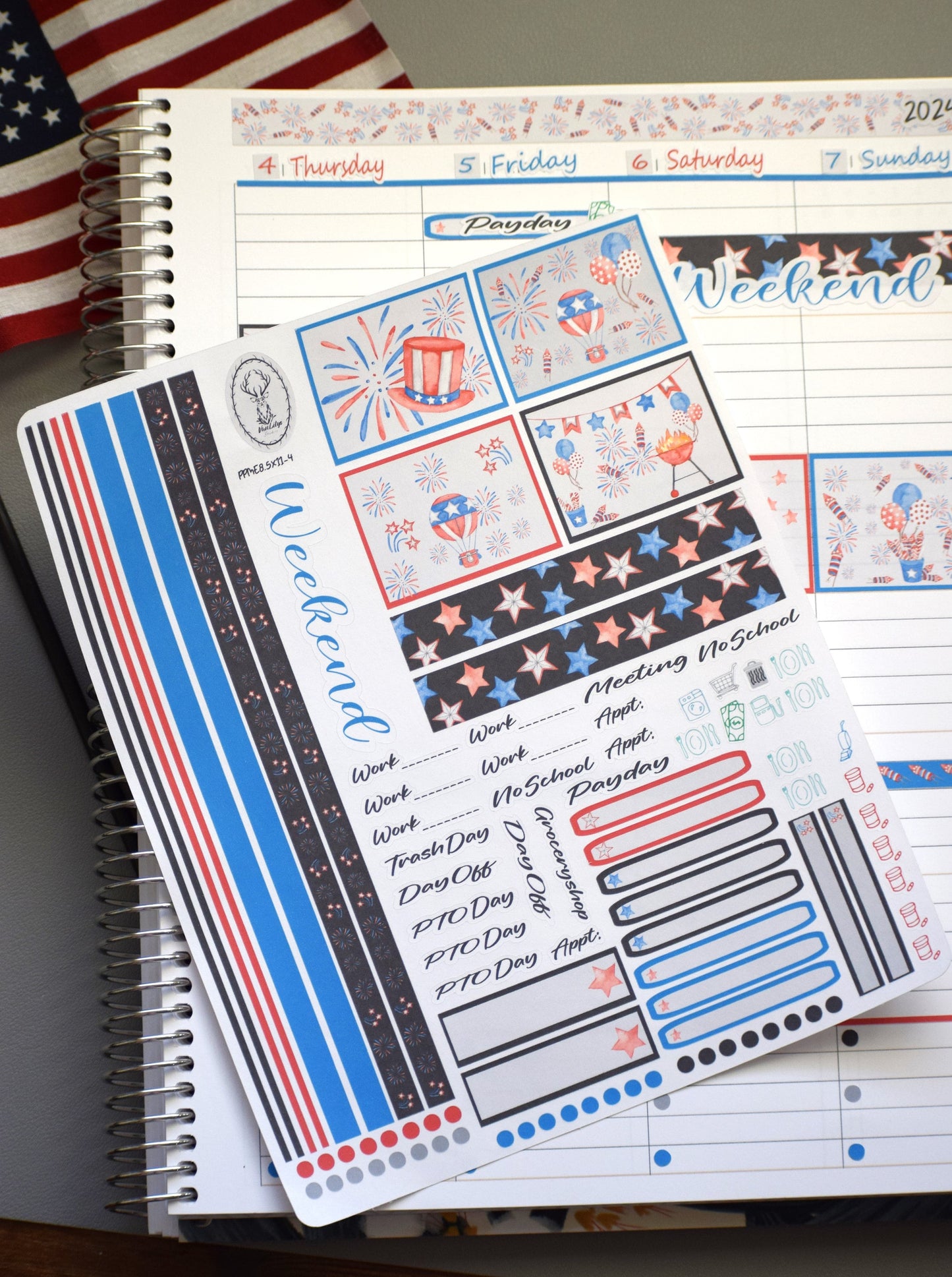 Plum Paper 8.5x11 Large ME Weekly Planner Sticker Kit #4, Red, White And Blue