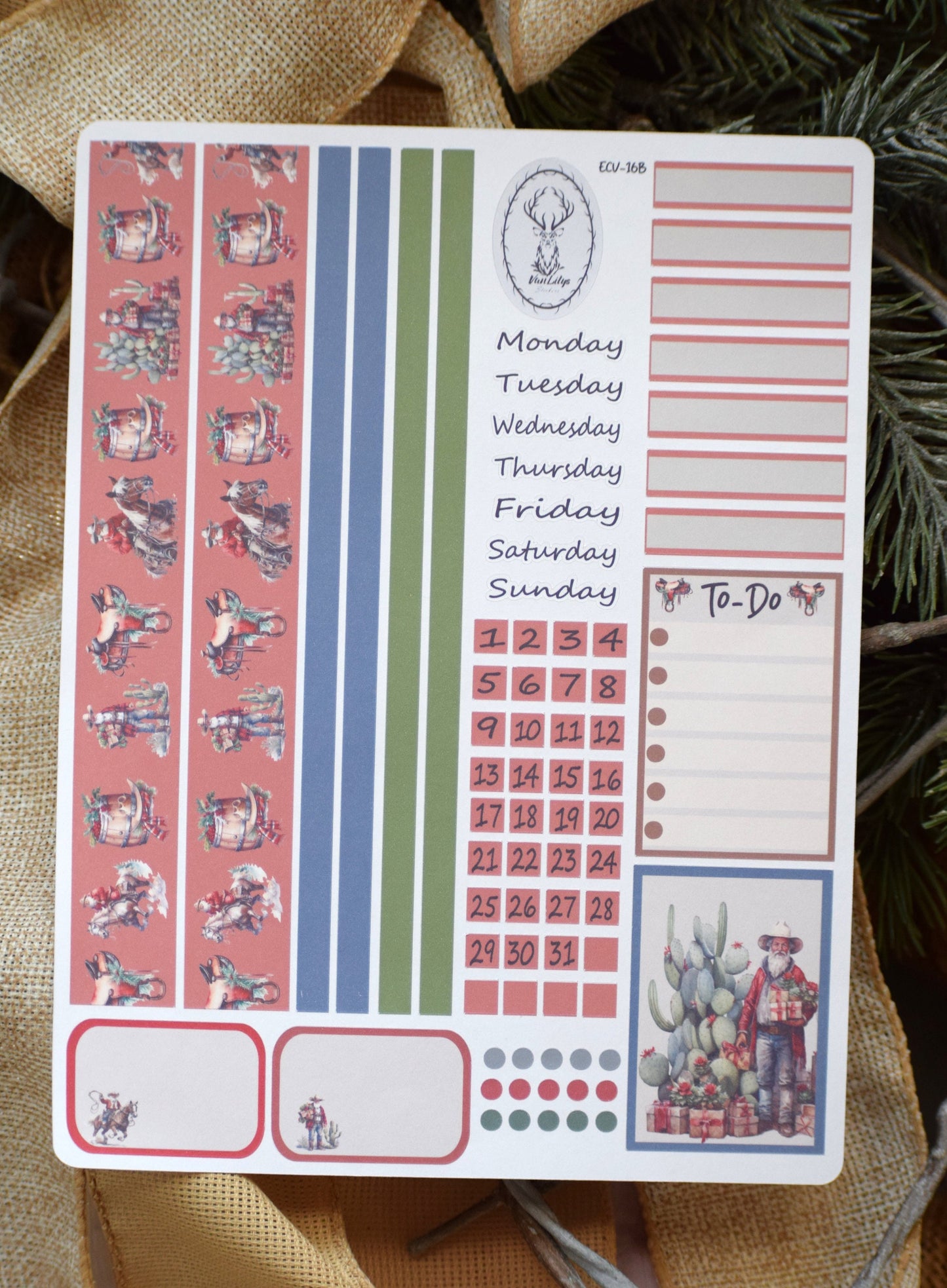 Weekly Planner Sticker Kit #16, Western Santa