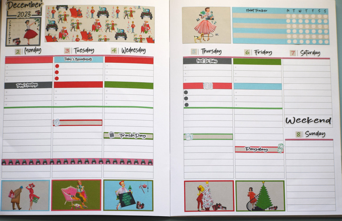 Plum Paper 7x9 Vertical Priorities Weekly Planner Sticker Kit #15, Retro Christmas