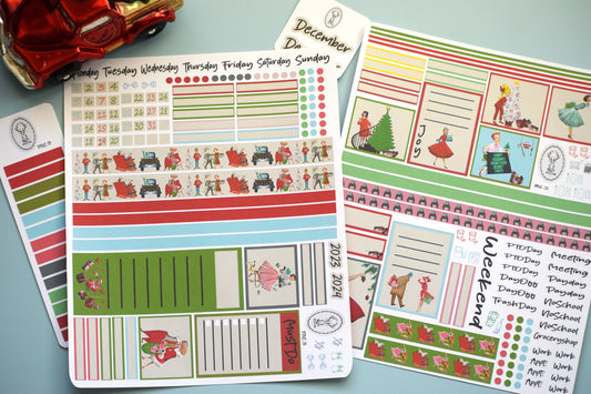 Plum Paper 7x9 Vertical Columns Weekly Planner Sticker Kit #15, Retro Christmas