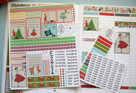 Plum Paper 7x9 Hourly Weekly Planner Sticker Kit #15, Retro Christmas