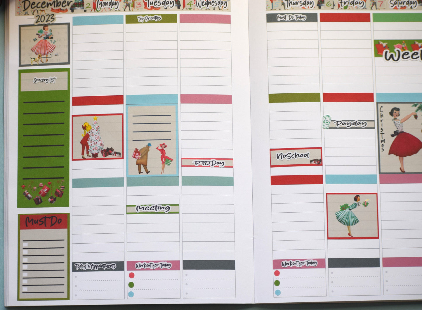 Plum Paper 7x9 MAE Weekly Planner Sticker Kit #15, Retro Christmas