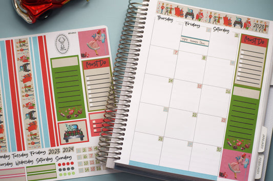 Plum Paper 7x9 Monthly Header Sheet Planner Stickers #15, Retro Christmas