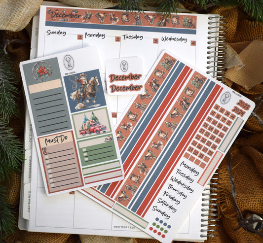 Plum Paper 8.5x11 Monthly Header Sheet Planner Stickers #16, Western Santa