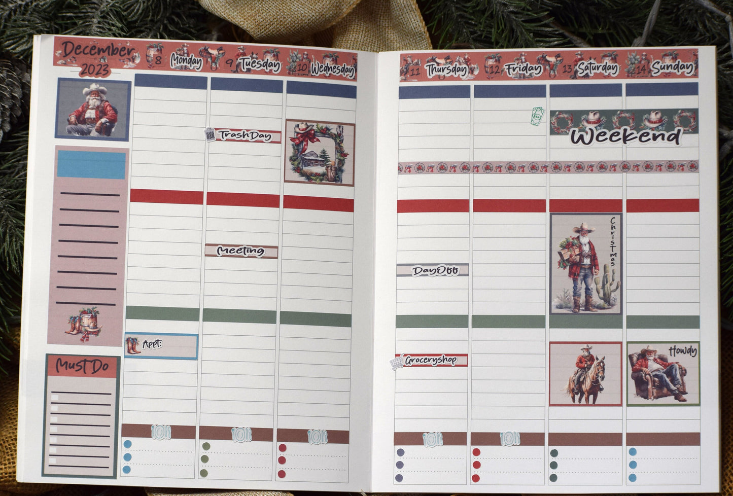 Plum Paper 7x9 MAE Weekly Planner Sticker Kit #16, Western Santa