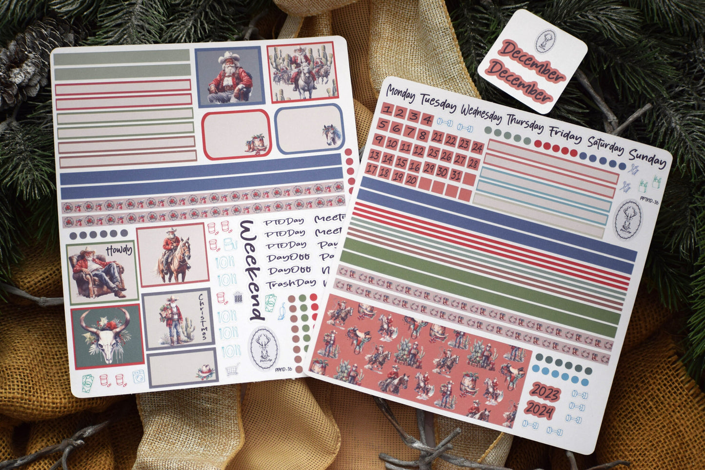 Plum Paper 7x9 Notes And Days Weekly Planner Sticker Kit #16,  Western Santa