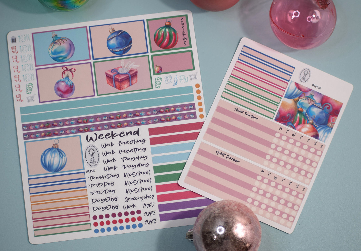 Plum Paper 7x9 Vertical Priorities Weekly Planner Sticker Kit #17, Baubles Baubles Baubles