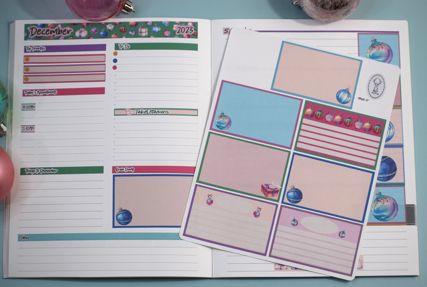 Plum Paper 7x9 Weekly Overview Weekly Planner Sticker Kit #17, Baubles Baubles Baubles