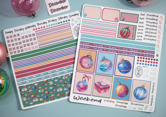 Plum Paper 7x9 Two Sided Days Weekly Planner Sticker Kit #17, Baubles Baubles Baubles