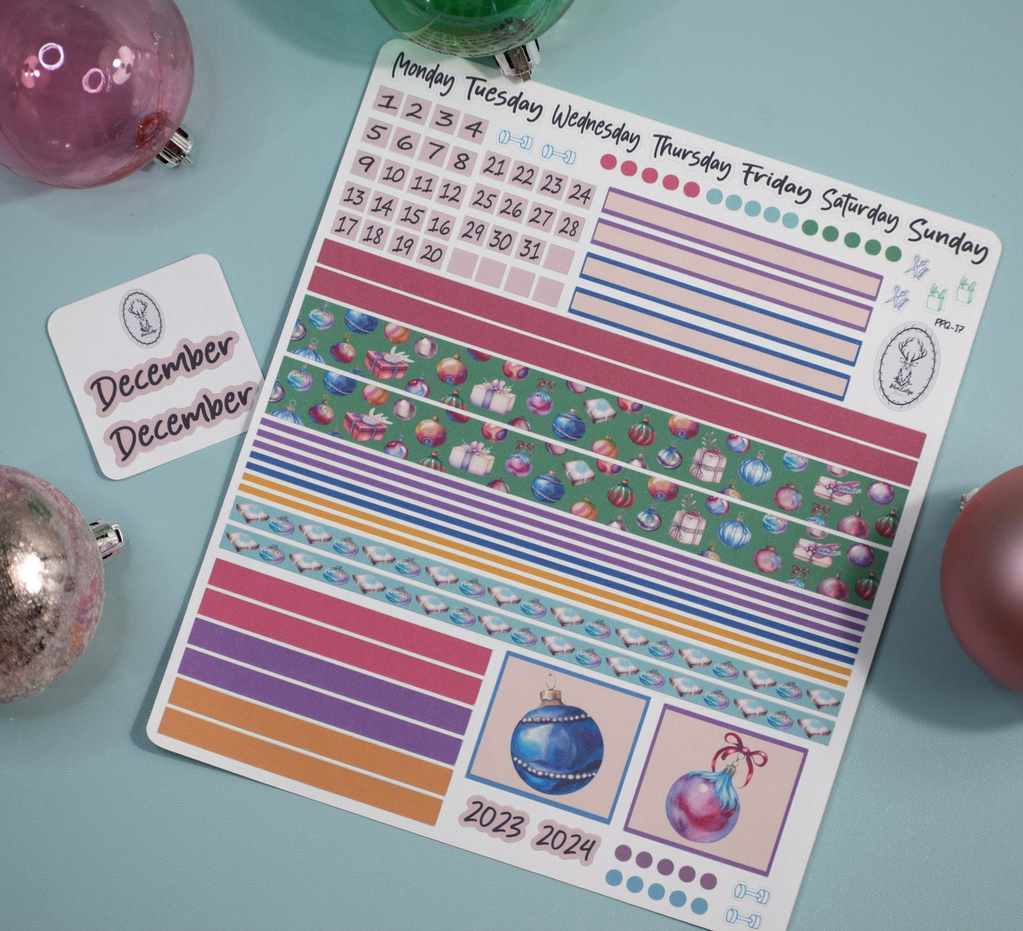 Plum Paper 7x9 Quad Lined and Blank Weekly Planner Sticker Kit #17, Baubles Baubles Baubles