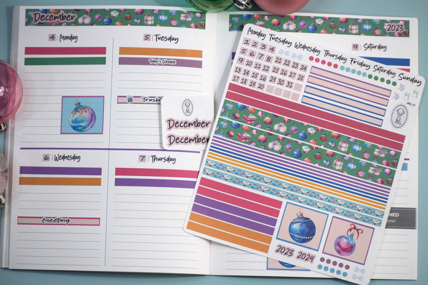 Plum Paper 7x9 Quad Lined and Blank Weekly Planner Sticker Kit #17, Baubles Baubles Baubles