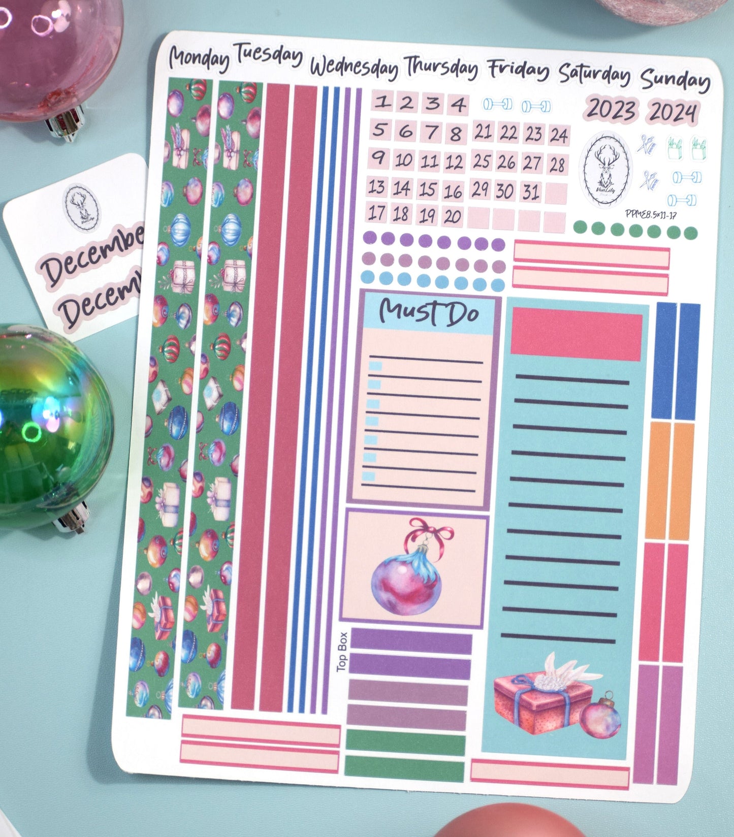 Plum Paper 8.5x11 ME, Weekly Planner Sticker Kit #17, Baubles Baubles Baubles
