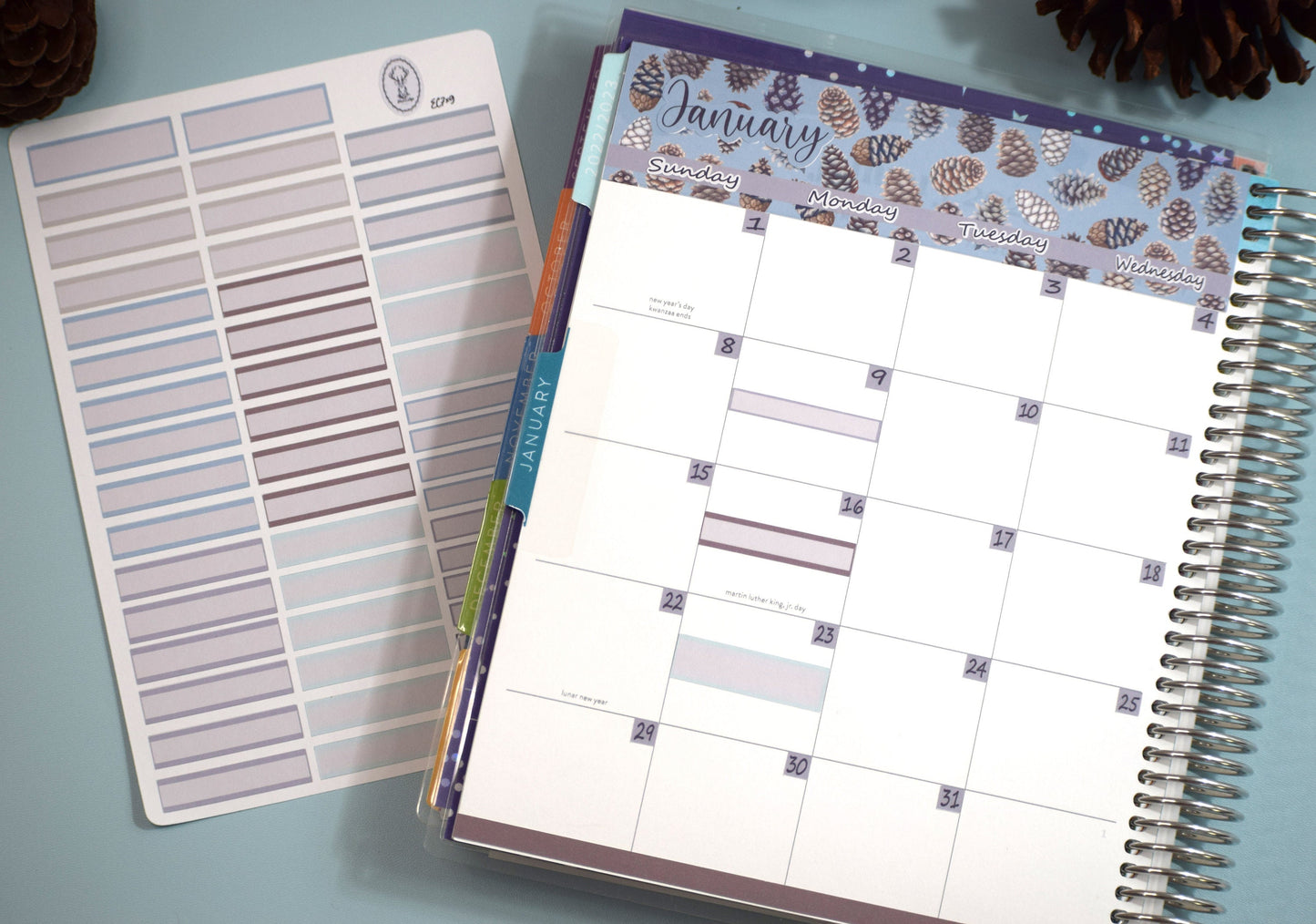 Month Labels Planner Sticker Sheet For Monthly Spread, Winter of Pinecones Color Way