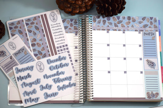 Erin Condren|TBM Monthly Header Sticker Sheet, Winter of Pinecones