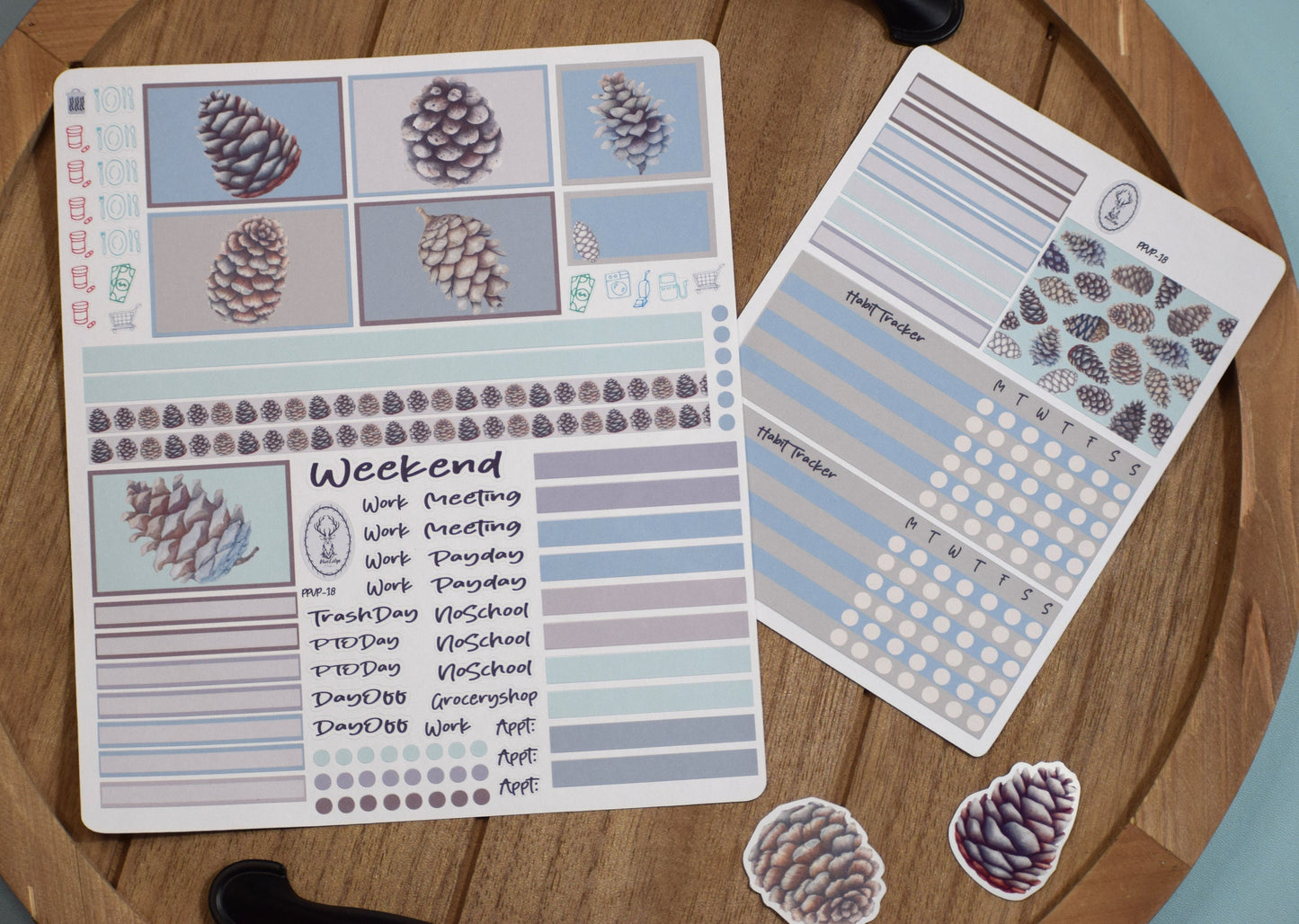 Plum Paper 7x9 Vertical Priorities Weekly Planner Sticker Kit #18, Winter of Pinecones