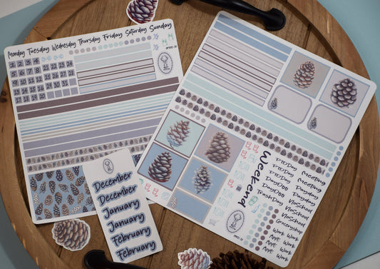 Plum Paper 7x9 Notes And Days Weekly Planner Sticker Kit #18, Winter of Pinecones