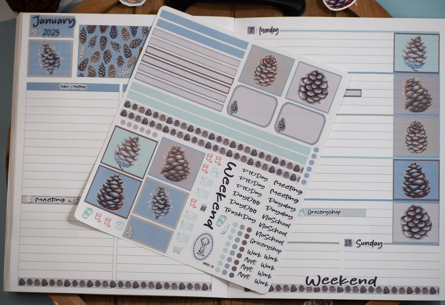 Plum Paper 7x9 Notes And Days Weekly Planner Sticker Kit #18, Winter of Pinecones