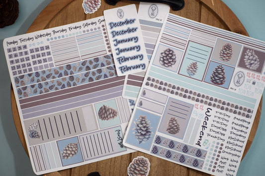 Plum Paper 7x9 Vertical Columns Weekly Planner Sticker Kit #18, Winter of Pinecones