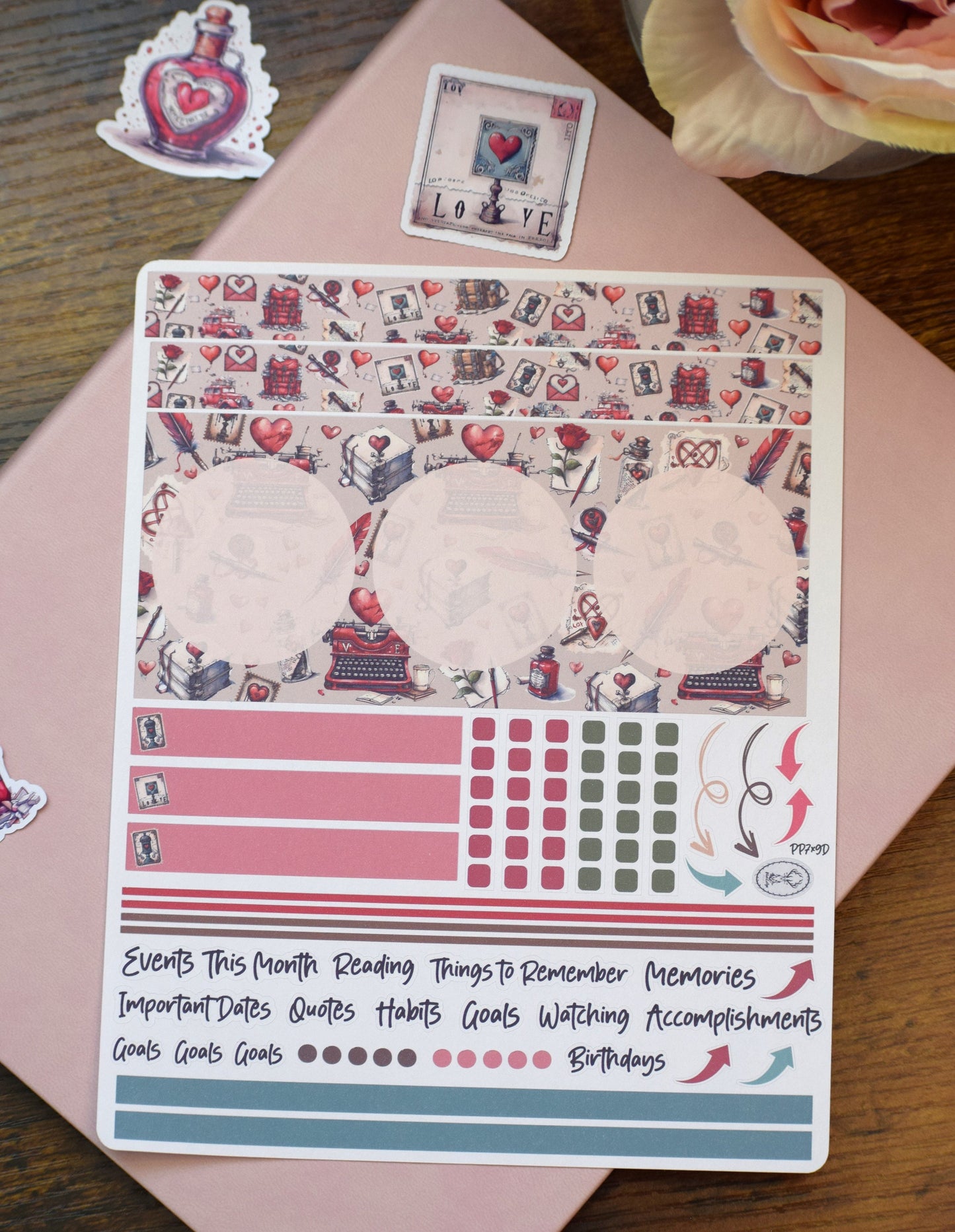 Plum Paper 7x9 Monthly Dashboard Planner Stickers #19, Traveling Love Letter