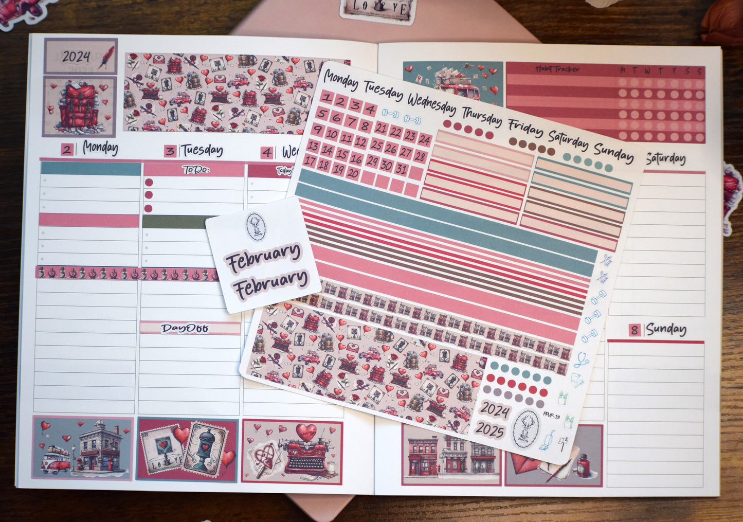 Plum Paper 7x9 Vertical Priorities Weekly Planner Sticker Kit #19, Traveling Love Letter