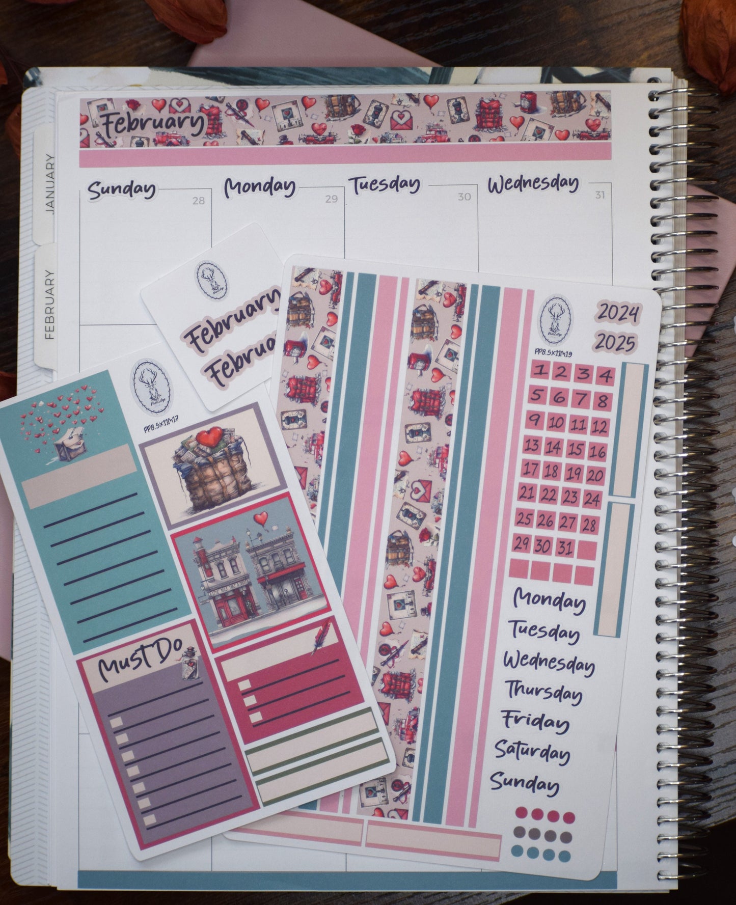 Plum Paper 8.5x11 Monthly Header Sheet Planner Stickers #19, Traveling Love Letter