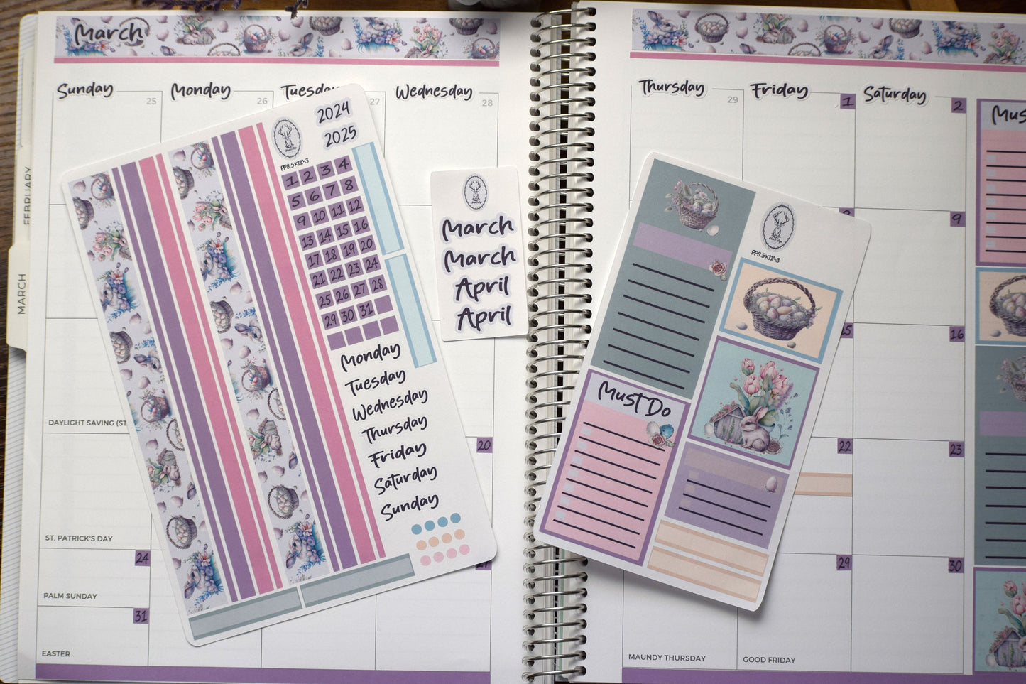 Plum Paper Monthly Header Sheet Planner Stickers #3, Easter