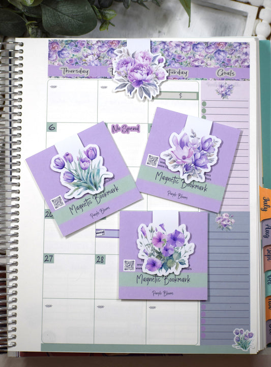 Magnetic Bookmarks, Purple Blooms Theme