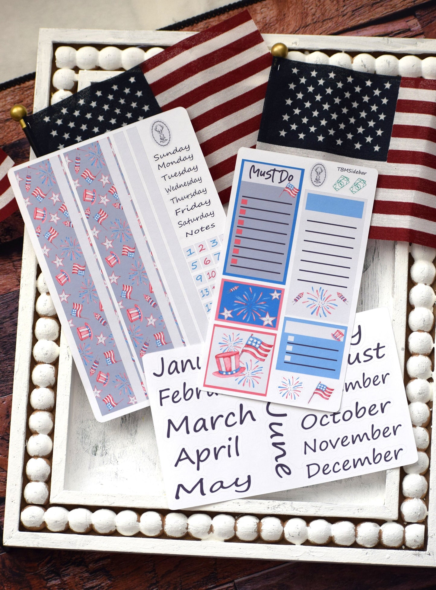 Monthly Header Planner Sticker Sheet for Erin Condren| TBM Live Rich Planners, 4th of July
