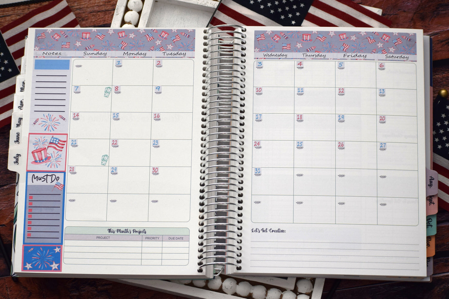 Monthly Header Planner Sticker Sheet for Erin Condren| TBM Live Rich Planners, 4th of July
