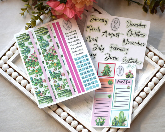Monthly Header Planner Sticker Sheet for Erin Condren| TBM Live Rich Planners Cactus