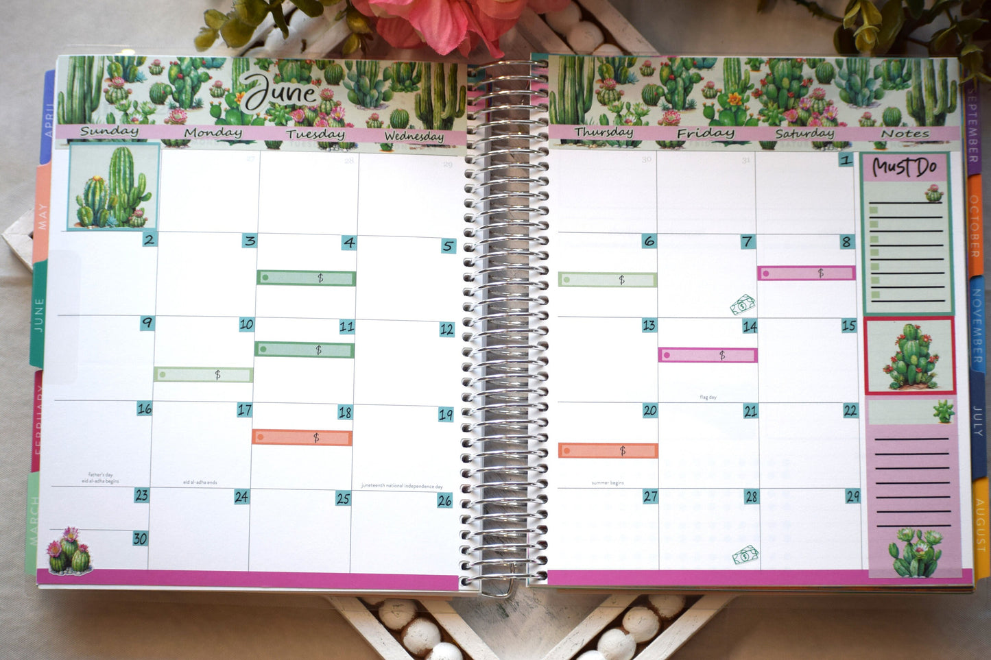 Monthly Header Planner Sticker Sheet for Erin Condren| TBM Live Rich Planners Cactus