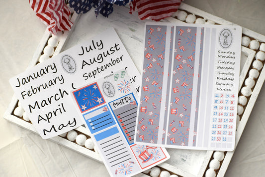 Monthly Header Planner Sticker Sheet for Erin Condren| TBM Live Rich Planners, 4th of July